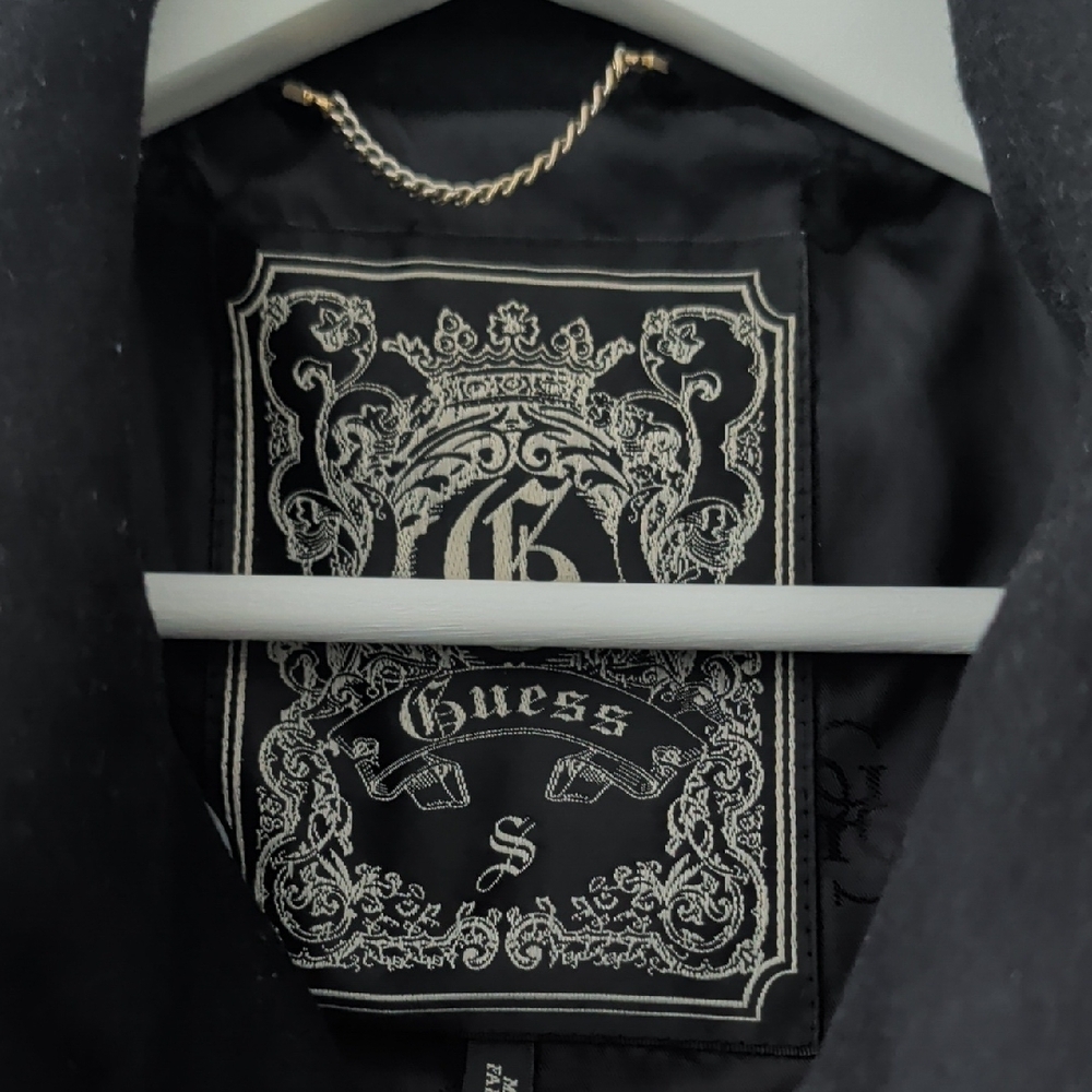 Guess Black Double-Breasted Wool Trench Coat - Picture 2 of 5